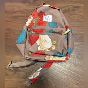 Herschel Supply Company Taupe Floral Mini Backpack with Red & Blue Flowers